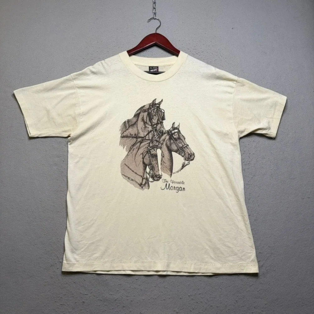 Fruit of the Loom T-Shirt Mens XL Cream The Versatile Morgan Horse Vintage 90s
